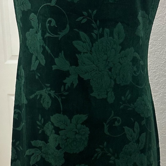 Dark Green Halter Midi Dress Floral Jacquard Tie Back Velvet Event Cocktail M - Picture 4 of 7